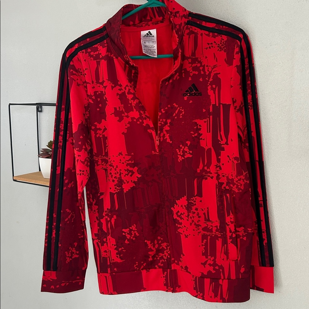 Adidas Red and Black Graphic Jacket